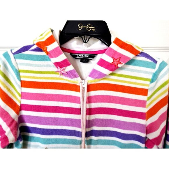 Lands' End Multicolor Striped Girl's L Hoodie Zip Front Robe Cover-Up - Picture 5 of 9